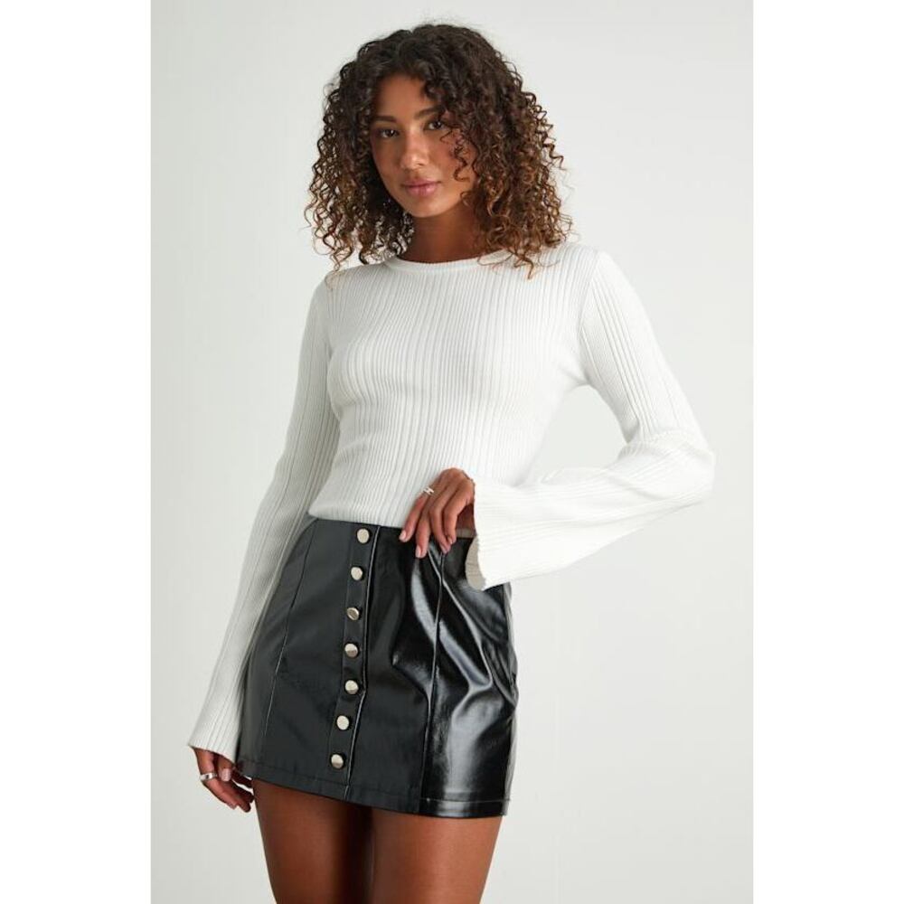 Lulus Mella Black Patent Vegan Leather Mini Skirt - Size M NWT